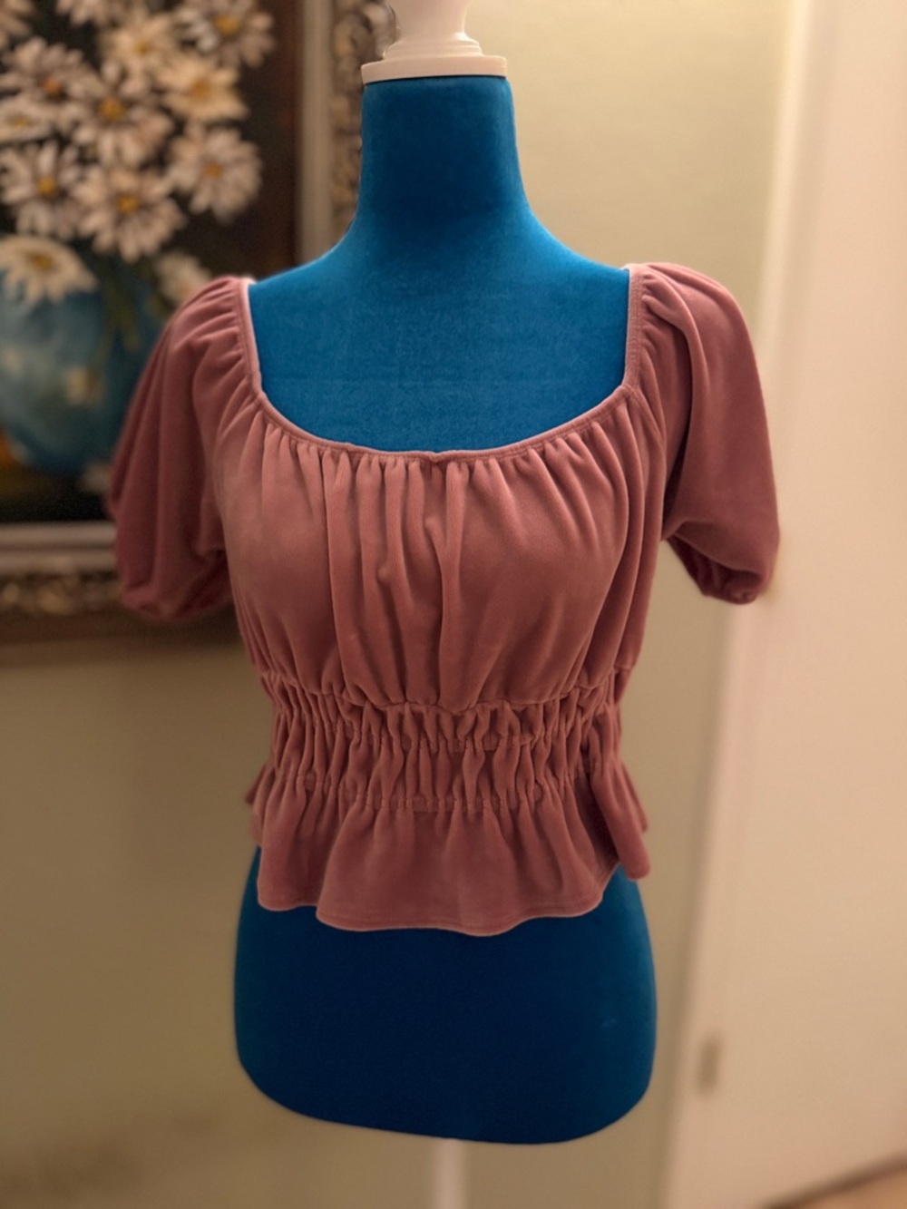 HYFVE Women's Mauve Ruched Peasant Top - Unbranded